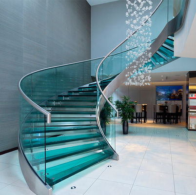 Закаленный СИД стеклянный современный изогнутый тип спирали просторной квартиры лестницы коммерчески